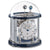 Horloge de table avec cloche en verre, cadran argenté, chiffres romains, accent bleu