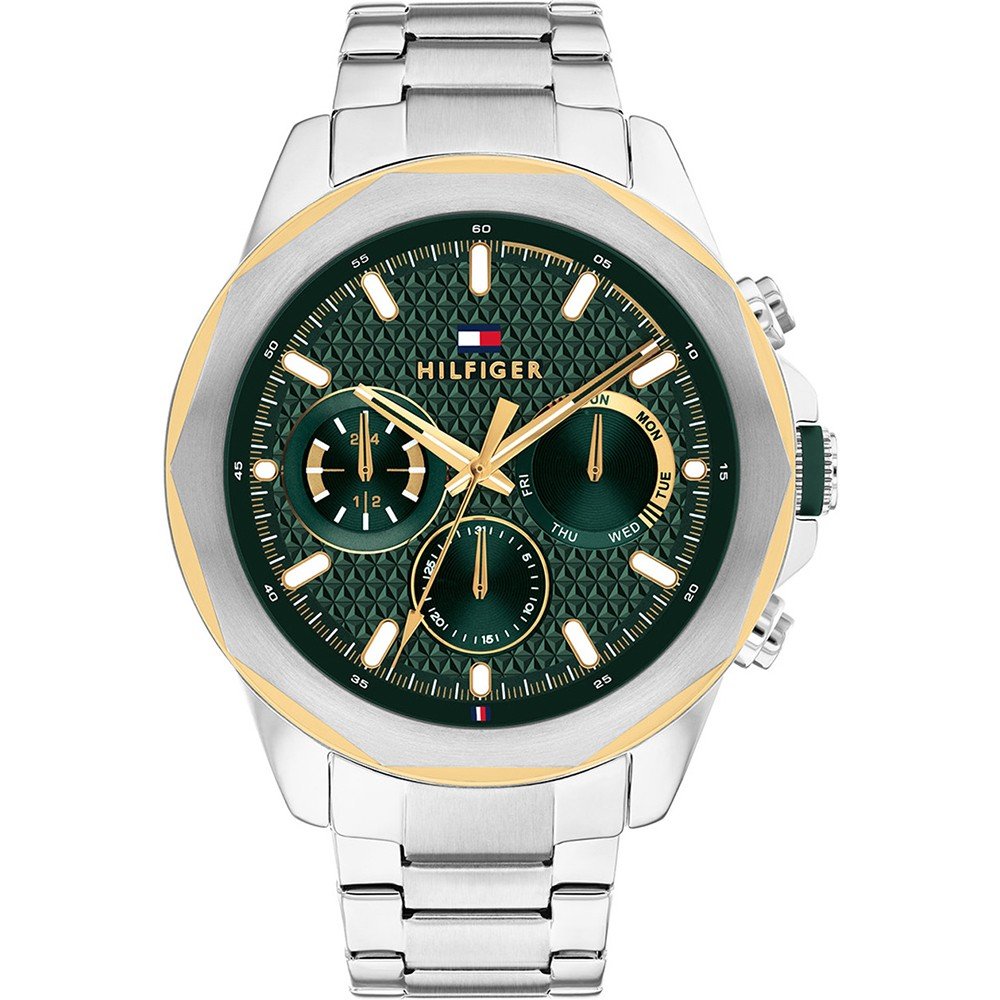 Tommy Hilfiger Herrenarmbanduhr mit grünem Zifferblatt, Metallband