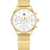 Damen-Armbanduhr mit weißem Zifferblatt, goldfarbigem Gehäuse und Mesharmband
