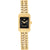 Damenarmbanduhr Tommy Hilfiger mit goldfarbenem Edelstahlarmband und rechteckigem schwarzem Zifferblatt