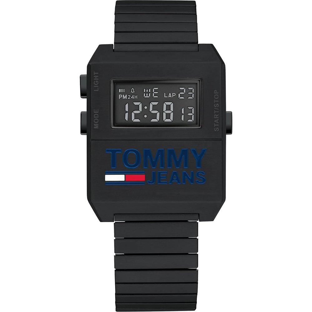 Tommy Hilfiger Herrenuhr mit schwarzem Digitaldisplay und schwarzem Silikonarmband