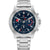 Tommy Hilfiger Damenarmbanduhr mit silbernem Metallband, rundem Gehäuse, blauem Zifferblatt