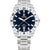 Damenarmbanduhr mit rundem Gehäuse, blauem Zifferblatt und Metallarmband, GMT-Anzeige