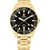 Damen-Quarzarmbanduhr mit goldfarbenem Gliederarmband und schwarzem Zifferblatt (GMT)