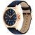 Tommy Hilfiger Herrenuhr, blaues Zifferblatt, Gehäuse in Roségoldoptik, schwarzes Lederband