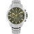 Herren-Armbanduhr mit grünem Zifferblatt, silbernem Metallarmband und GMT-Anzeige, Mineralglas