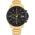Tommy Hilfiger Damenarmbanduhr mit goldfarbenem Metallarmband, schwarzem Zifferblatt und Datumsanzeige