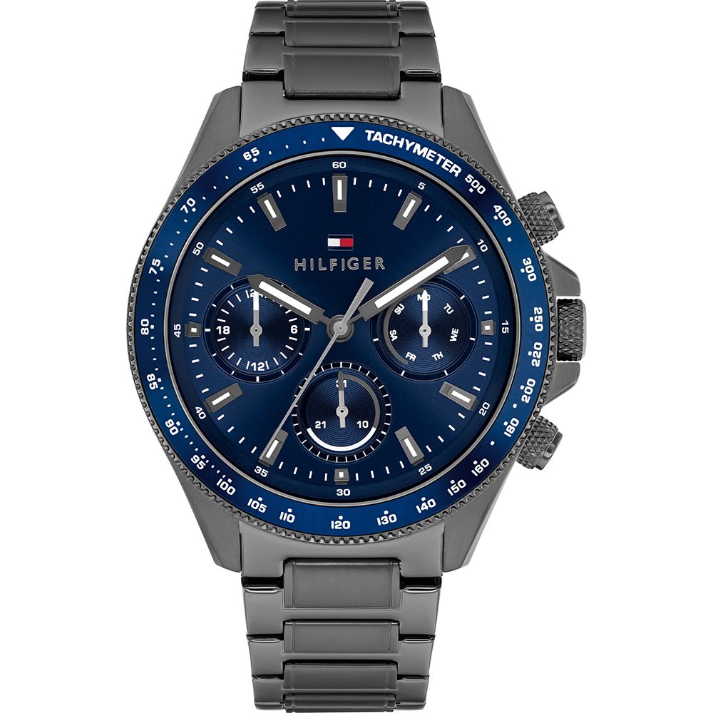 Tommy Hilfiger Damen-Armbanduhr mit blauem Zifferblatt, Chronograph-Subdials und Metallarmband