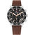 Tommy Hilfiger Damenarmbanduhr mit schwarzem Zifferblatt, braunem Lederband und silbernem Gehäuse