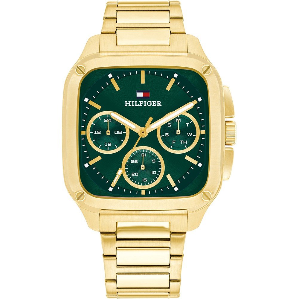 Tommy Hilfiger Herren-Armbanduhr, grünes Zifferblatt, Chrono-Subdials, goldfarbenes Edelstahlband