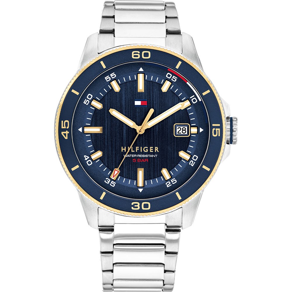 Tommy Hilfiger Damenarmbanduhr, silbernes Metallarmband, blaues Zifferblatt, Datumsfenster