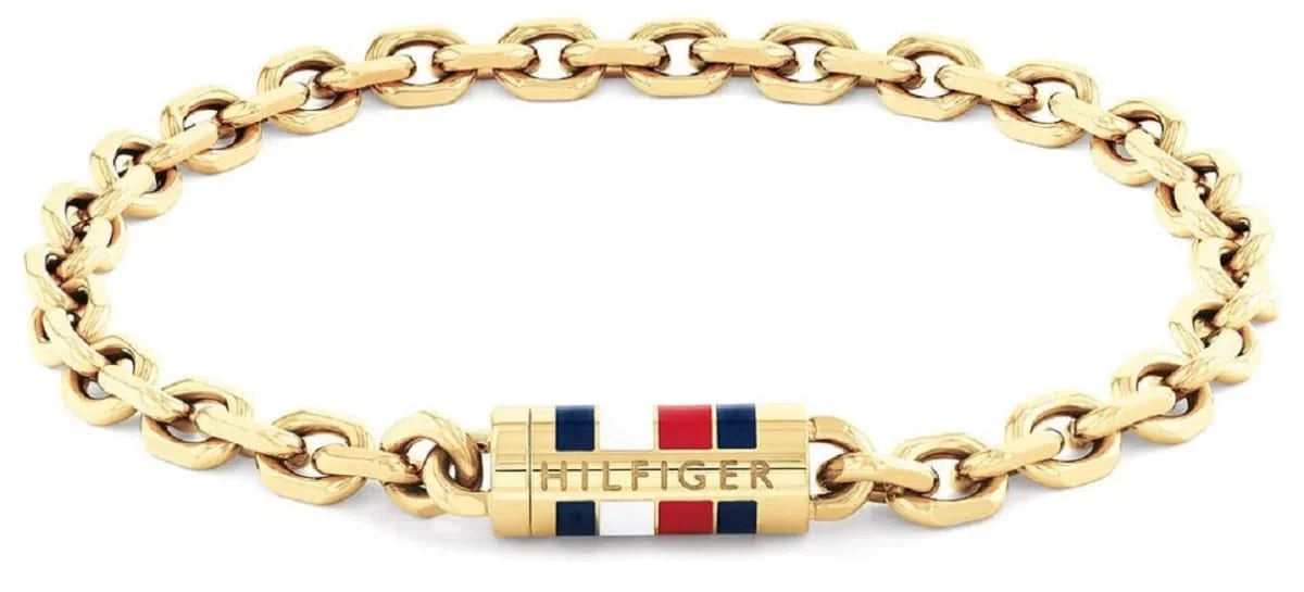 Bracelet gourmette doré en acier inoxydable avec plaque logo