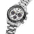Montre homme avec boîtier et bracelet en acier inoxydable, cadran blanc, chronographe