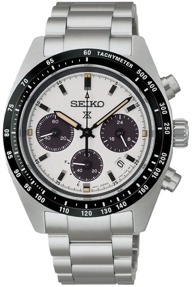 Montre homme avec bracelet en acier inoxydable, cadran blanc et lunette noire tachymètre