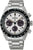 Montre homme avec bracelet en acier inoxydable, cadran blanc et lunette noire tachymètre