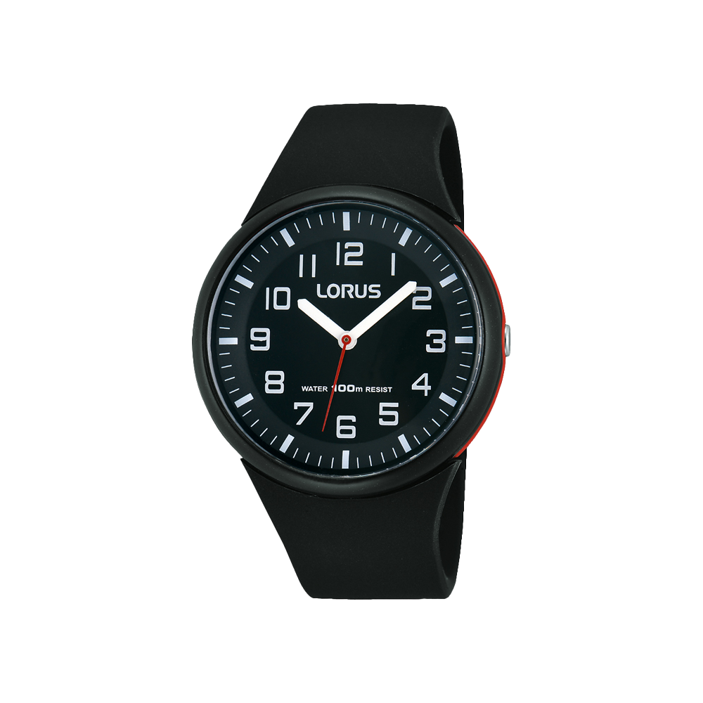 Montre Lorus pour homme avec bracelet en silicone noir, boîtier rond et cadran bleu