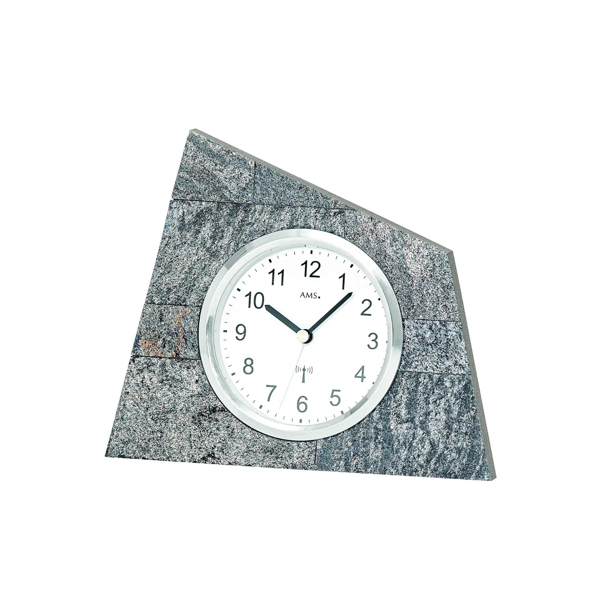 Horloge de table AMS F5176 en pierre naturelle • Radio-pilotée • Boîtier en bois avec revêtement en pierre