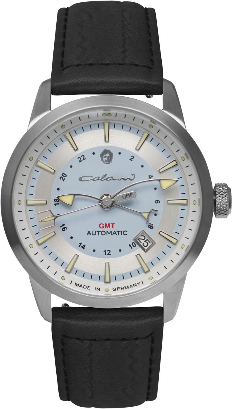 Montre pour homme avec boîtier rond en acier inoxydable, cadran clair et bracelet en cuir noir