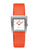Montre pour femme UMR RUHLA avec bracelet en cuir orange, boîtier argenté et cadran blanc.