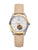 Montre pour femme bicolore avec bracelet en cuir beige, boîtier rond et cadran blanc