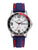 Montre-bracelet de sport UMR Ruhla : cadran blanc, lunette tachymètre, bracelet en silicone bleu foncé.