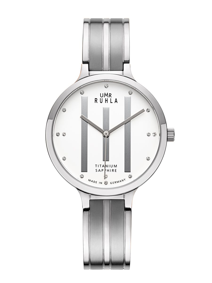 Montre pour femme avec cadran blanc, boîtier en titane, bracelet en métal et verre saphir