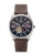 Montre automatique pour homme UMR Ruhla avec bracelet en cuir marron, cadran bleu foncé et compteurs additionnels