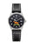 Montre pour homme avec bracelet en cuir noir et cadran rond noir orné d'un motif de chien de chasse