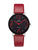 Montre-bracelet UMR Ruhla avec bracelet en cuir rouge, cadran noir et aiguilles rouges