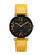 Montre-bracelet UMR RUHLA avec cadran noir, bracelet en cuir jaune et aiguilles jaunes