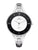 Montre-bracelet avec bracelet en métal argenté et cadran rond noir et blanc, index en strass
