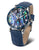 Montre pour femme : bracelet en cuir bleu, lunette bleue, cadran en nacre avec index lumineux