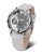 Bracelet de montre pour femme avec bracelet en cuir gris et cadran argenté, boîtier en acier