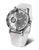 Bracelet de montre pour femme avec bracelet en cuir blanc et cadran gris, boîtier rond en acier