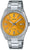 Casio Herrenuhr mit gelbem Zifferblatt und silbernem Metallband, analoge Anzeige