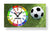 Horloge murale sur le thème du football, chiffres colorés et ballon central