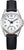 Montre avec bracelet en cuir noir et boîtier argenté, cadran blanc