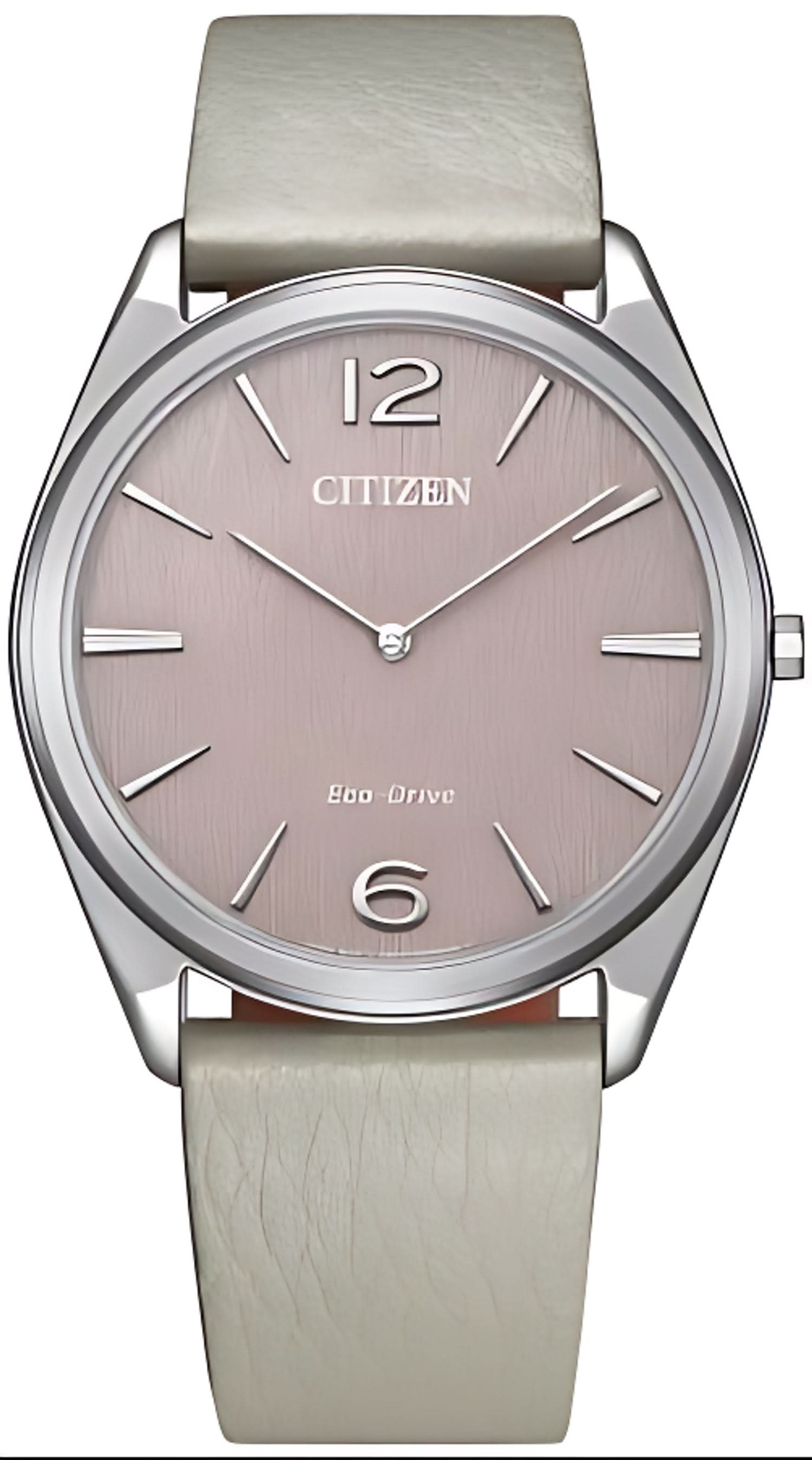 Montre bracelet pour femme avec cadran rose, boîtier argenté et bracelet en cuir gris.