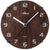 Runde Wanduhr mit dunkelbraunem Holzoptik-Zifferblatt, weißen Zahlen und Zeigern.
