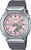 Montre pour femme avec cadran rose et bracelet en caoutchouc gris, boîtier en métal