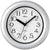 Horloge murale argentée avec cadran blanc, chiffres et aiguilles noirs, ronde de 17 cm
