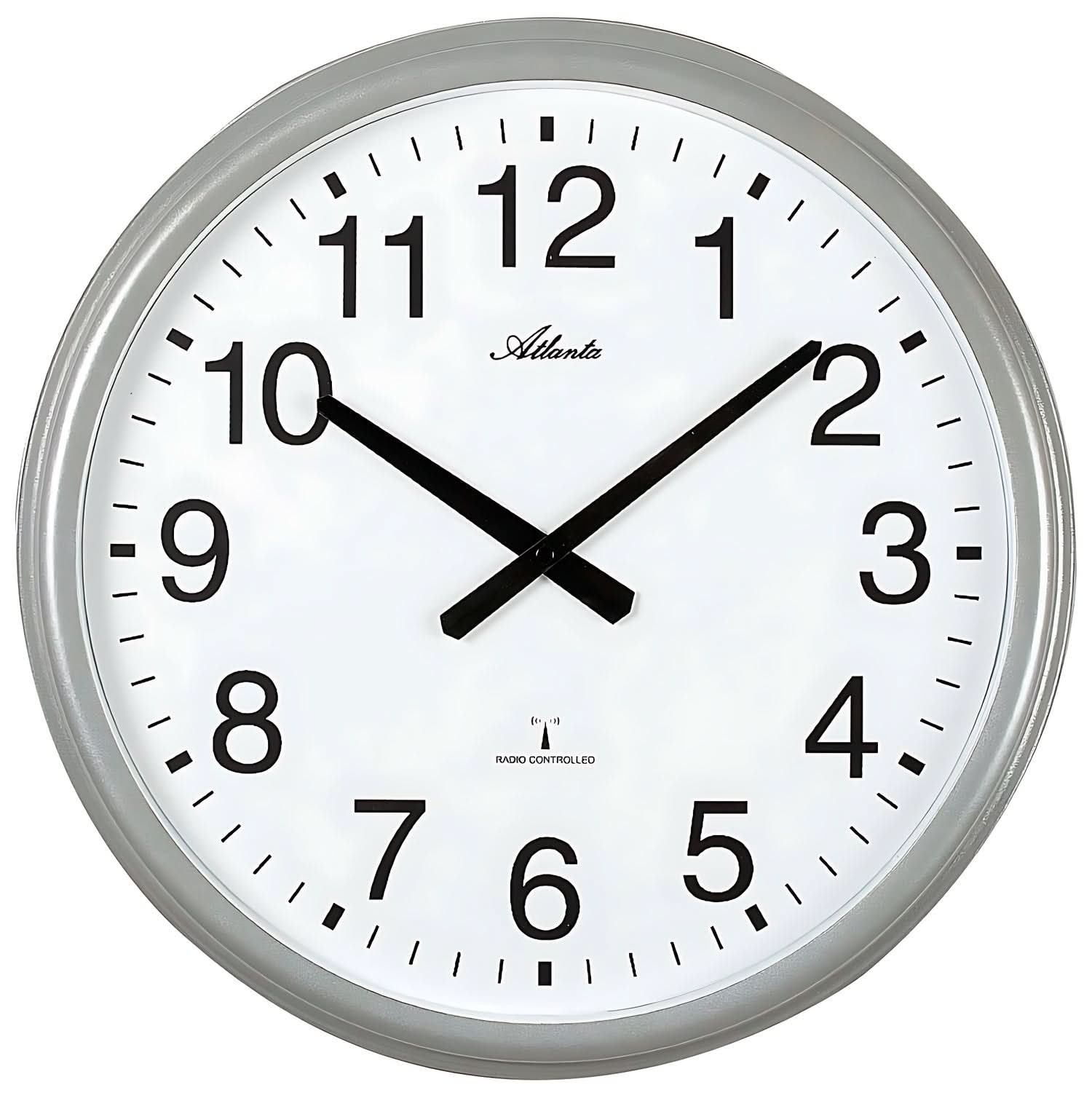 Horloge murale Atlanta avec cadran blanc, chiffres et aiguilles noirs, cadre gris