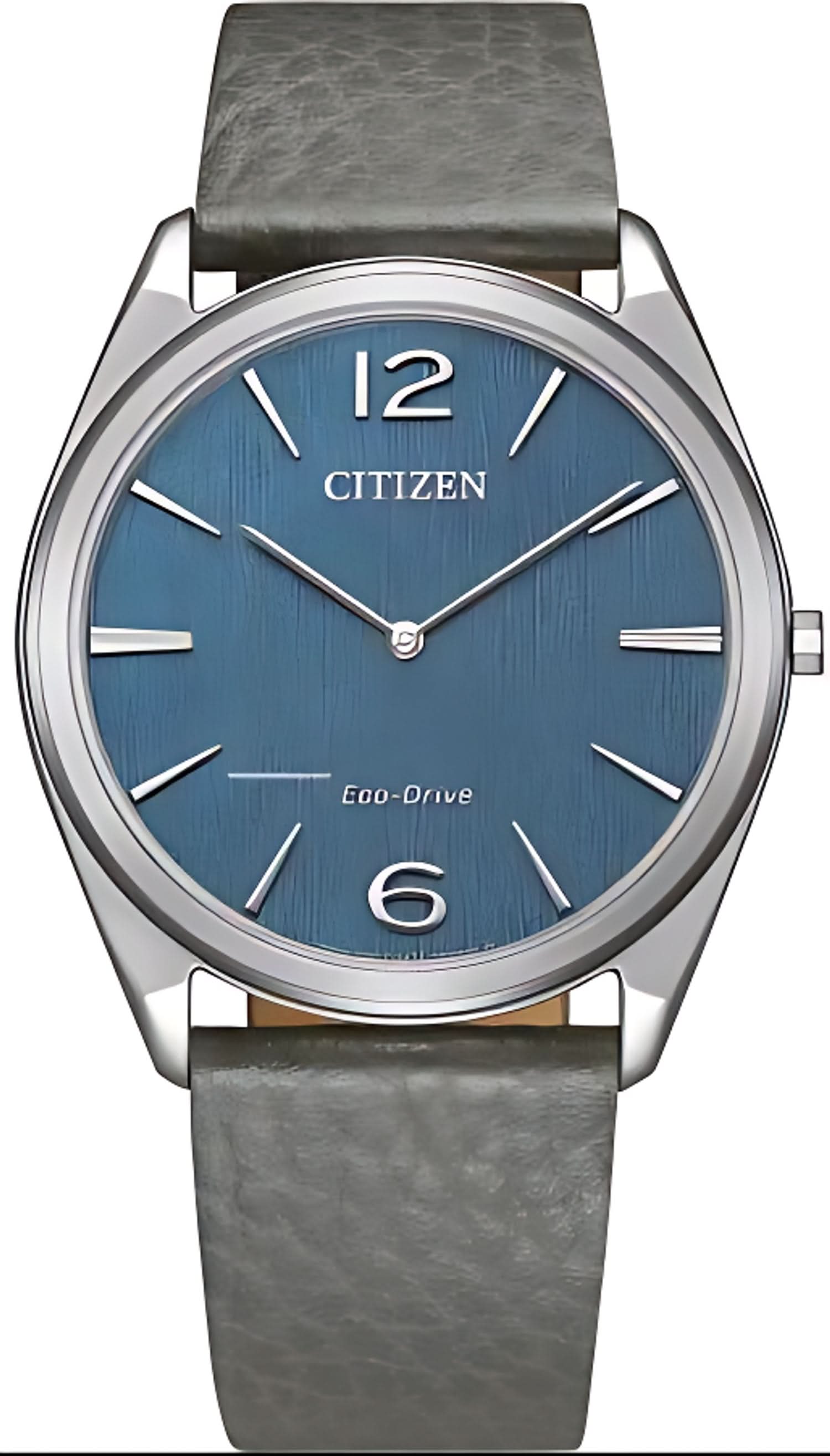Montre ultraplate pour homme avec cadran bleu, boîtier argenté et bracelet en cuir gris