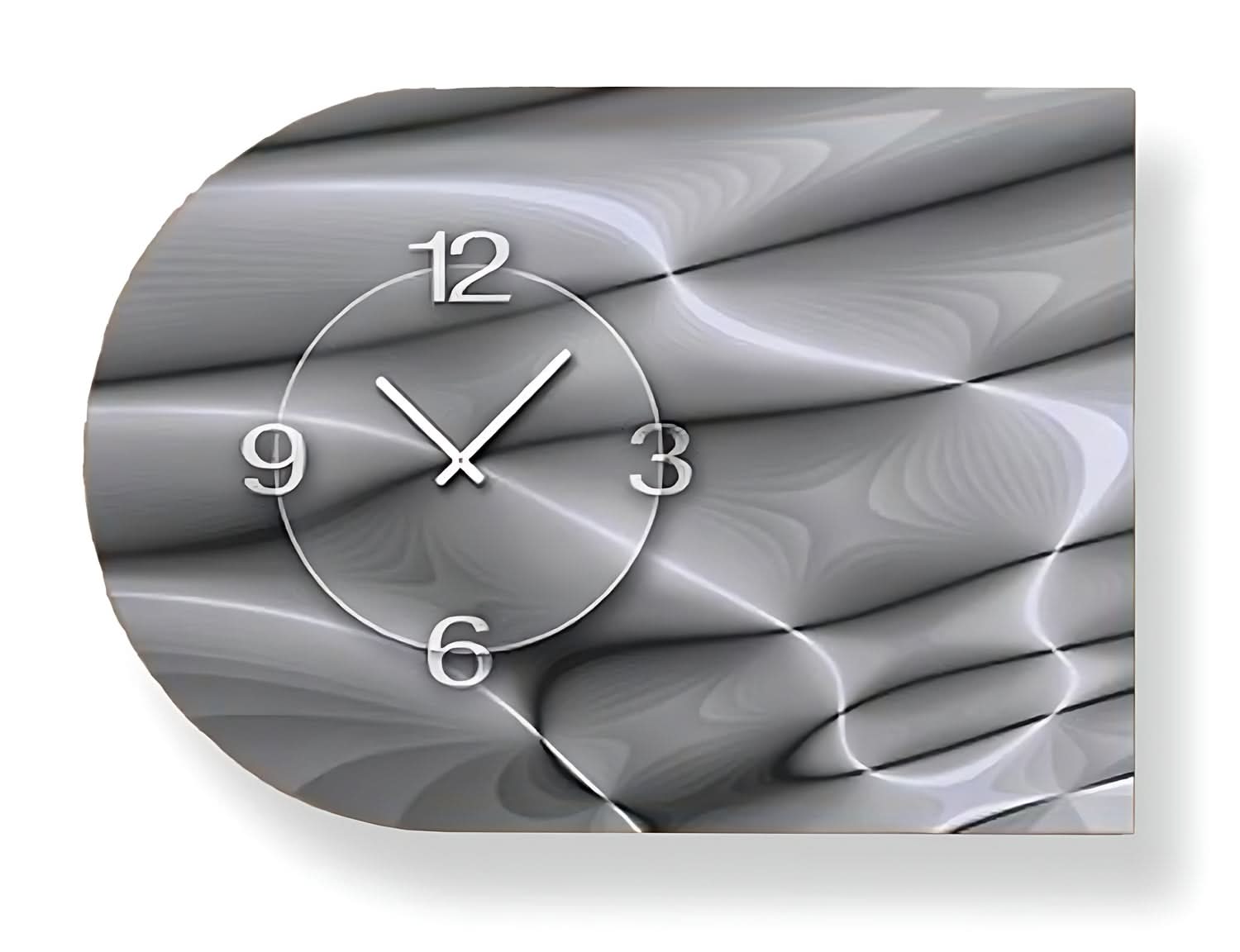 Horloge murale ronde avec cadran gris, chiffres arabes et aiguilles argentées