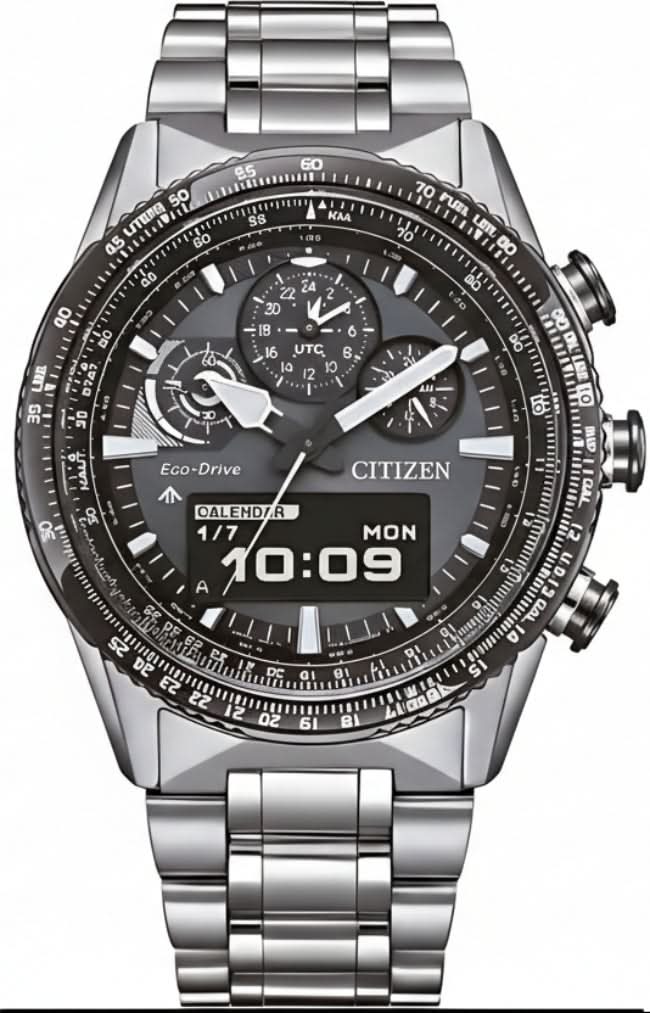 Montre homme avec cadran noir et bracelet en acier inoxydable, look chronographe