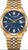 Montre homme : bracelet en acier inoxydable doré, cadran bleu, date à 7h