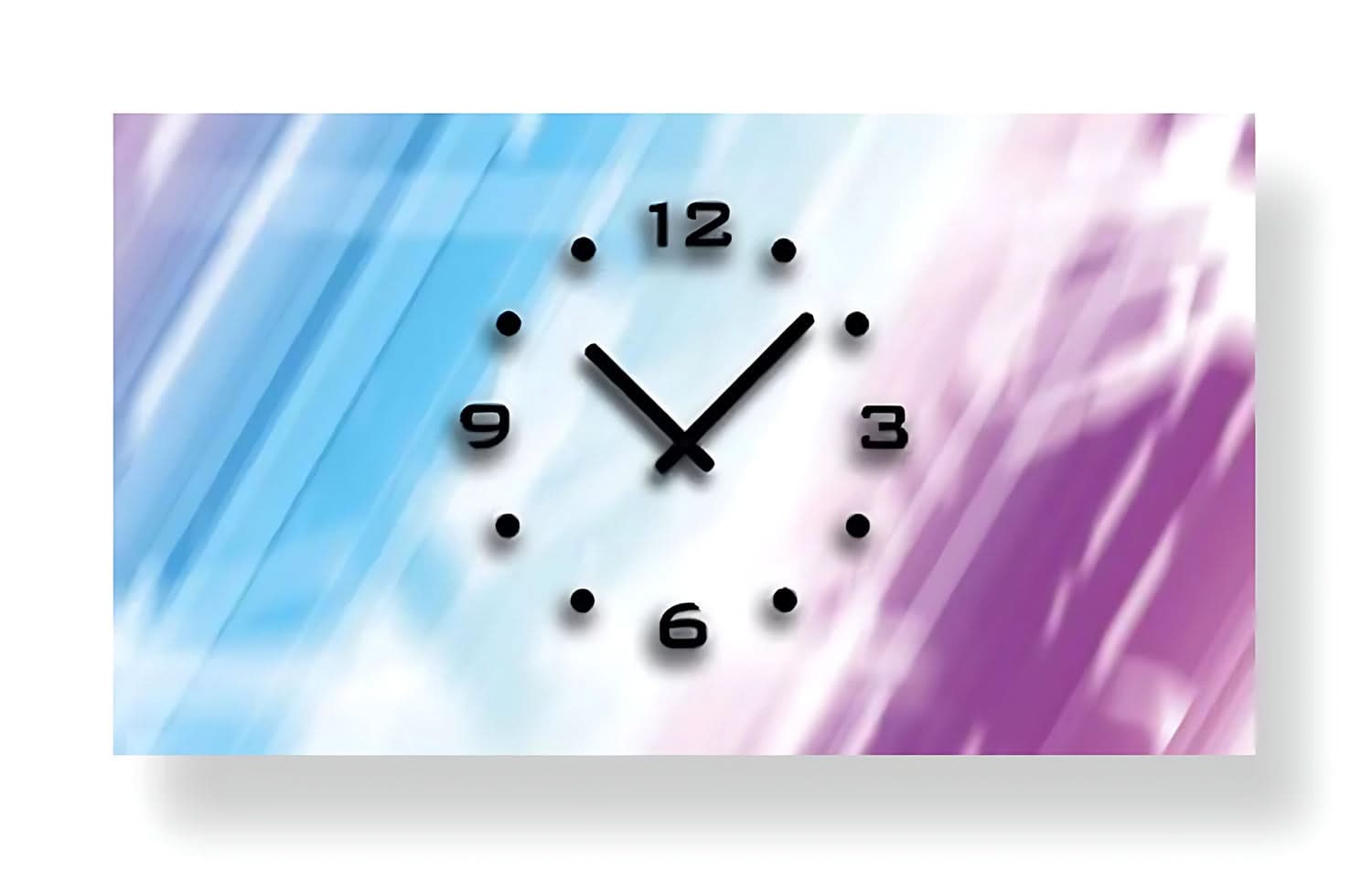 Horloge murale avec aiguilles noires et points, chiffres 12, 3, 6, 9 sur fond clair