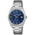 Casio Armbanduhr mit blauem Zifferblatt, Datumsanzeige, Edelstahlband und Mineralglas