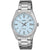 Casio Damenuhr mit blauem Zifferblatt, rundem Edelstahlgehäuse und Metallarmband