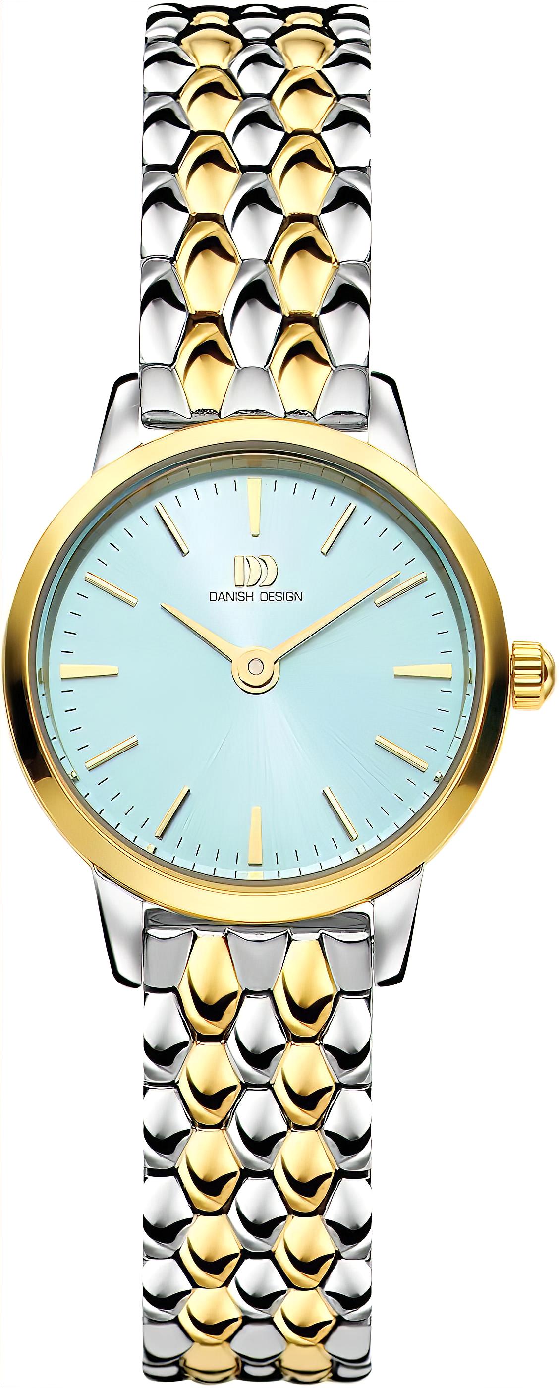 Bicolor-Edelstahl-Damenuhr mit rundem blauem Zifferblatt, goldenen Indizes und Zeigern